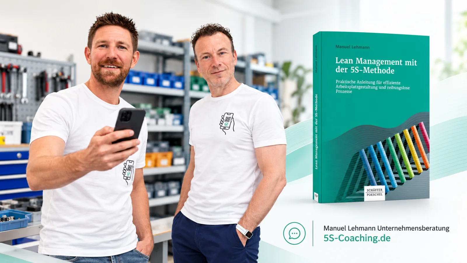 Manuel Lehmann und Mike Kowalski, die Gründer von never empty, mit dem Fachbuch Lean Management mit der 5S-Methode