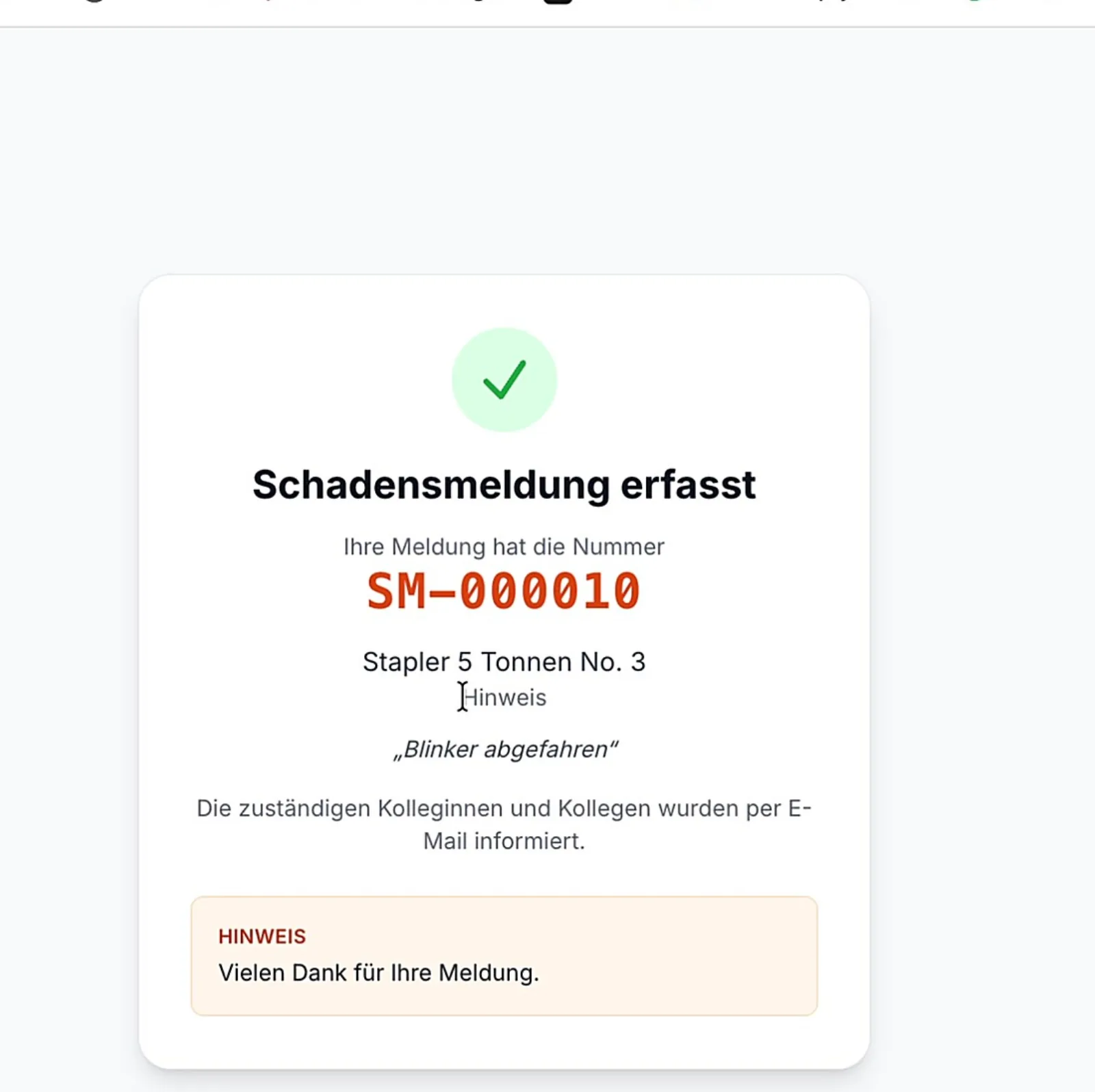 Bestätigung der Schadensmeldung
