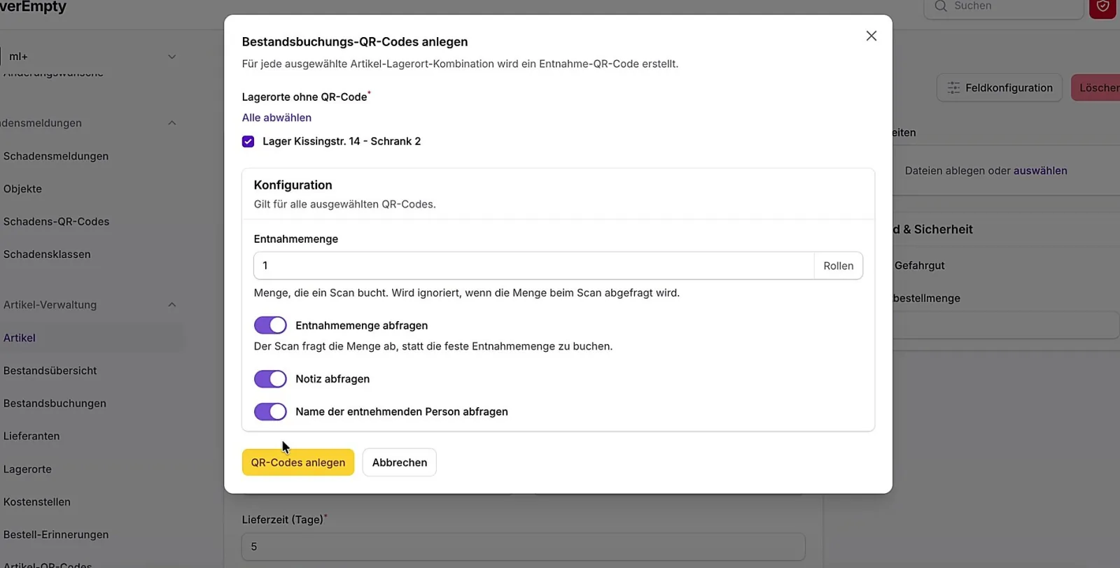Bestandsbuchungen in der Software