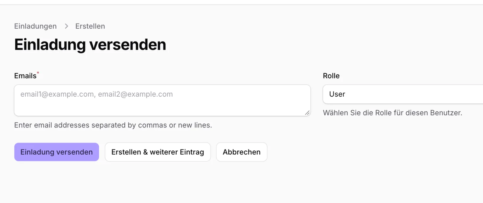 Einladung versenden und Benutzerrolle vergeben