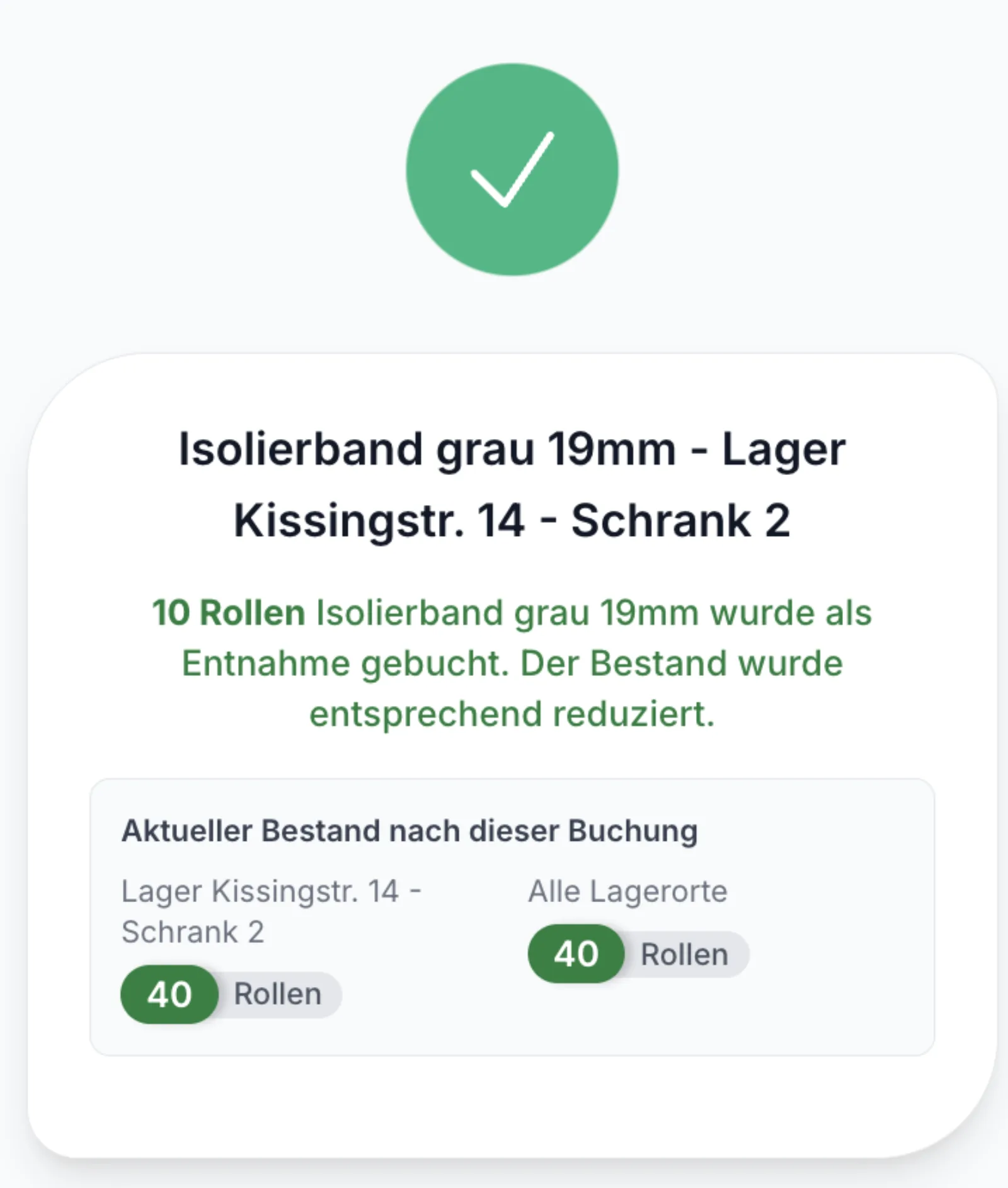 Entnahme erfolgreich gebucht