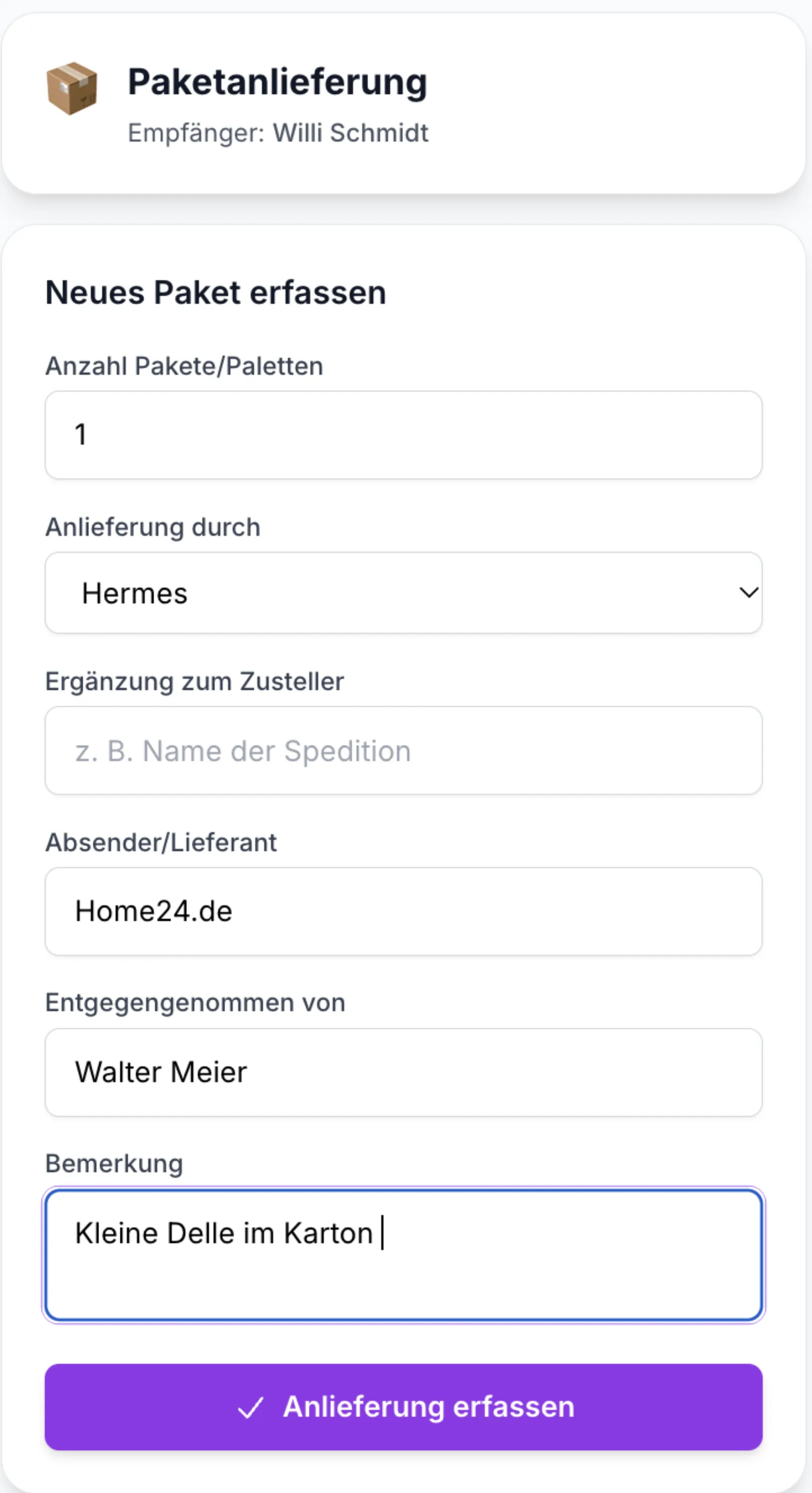 Paketanlieferung beim QR-Scan erfassen