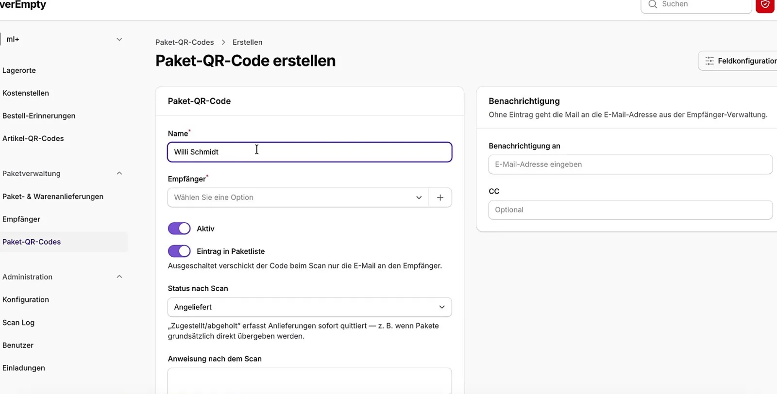 Paketeingänge im Überblick