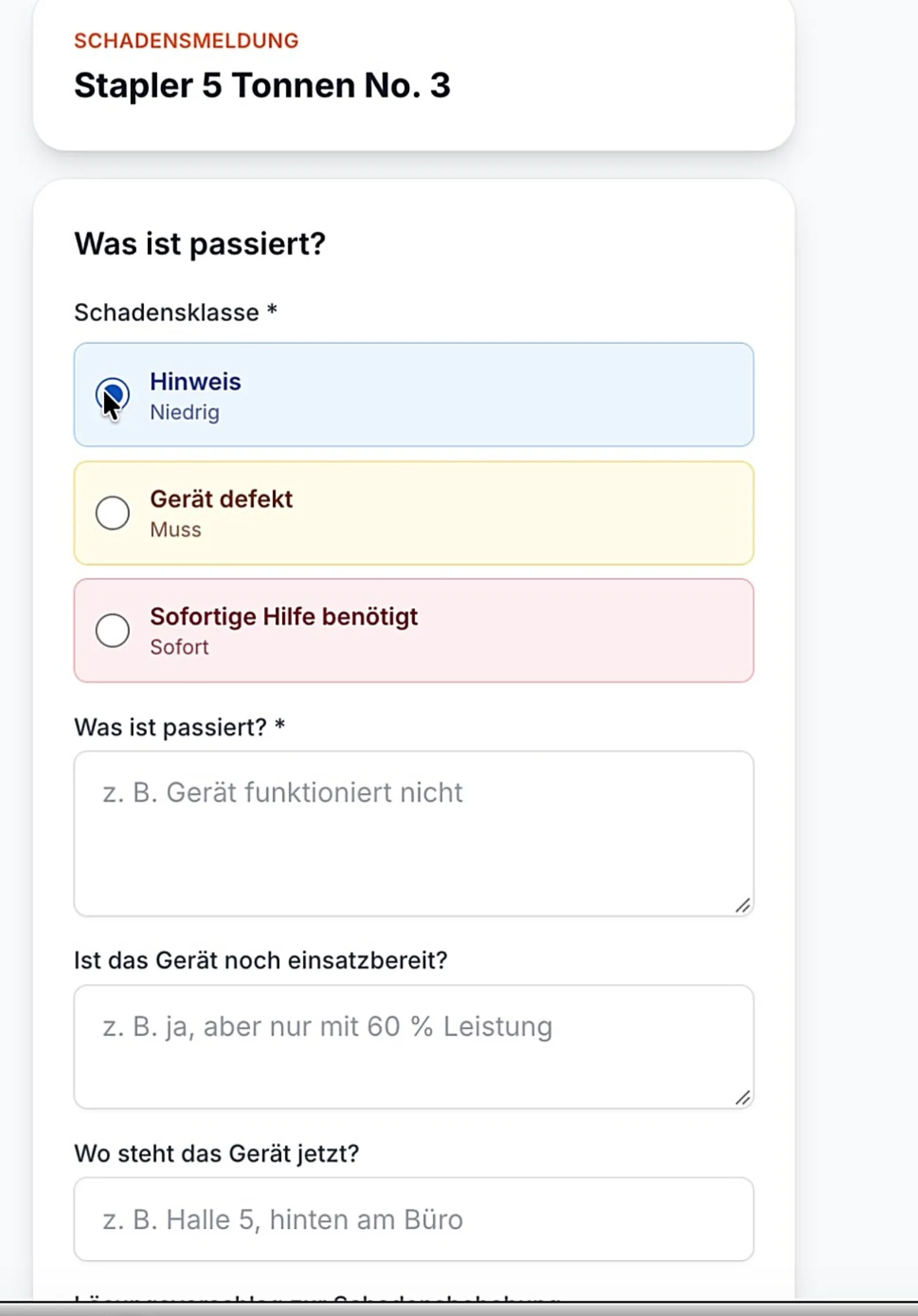 Schaden direkt am Objekt melden